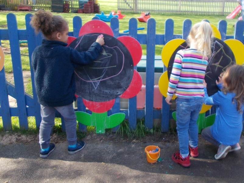 Drawing on outdoor chalkboards